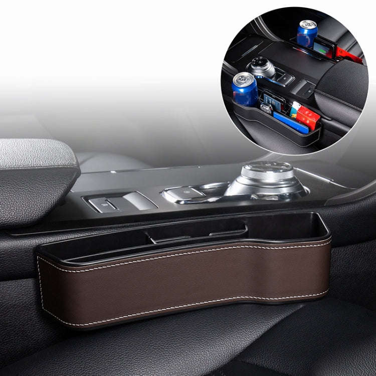 Car Multi-functional Console Box Cup Holder Seat Gap Side Storage Box, Leather Style, Color:Brown...