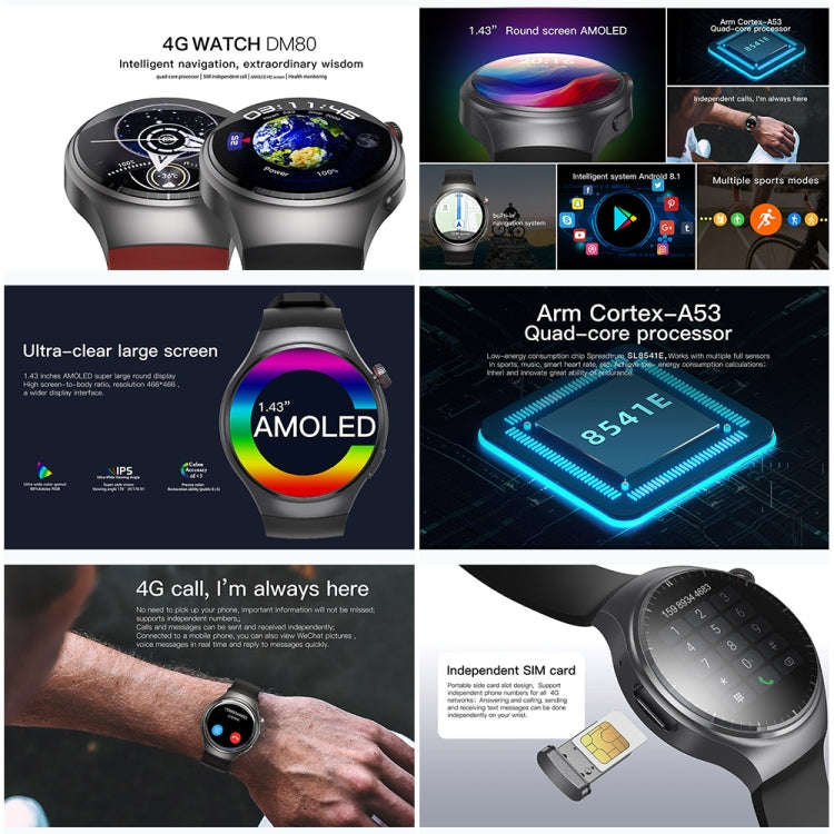 UNIWA DM80 1.43 inch IP67 Waterproof Android 8.1 Smart Watch Support 4G Network / WiFi / GPS / NF...