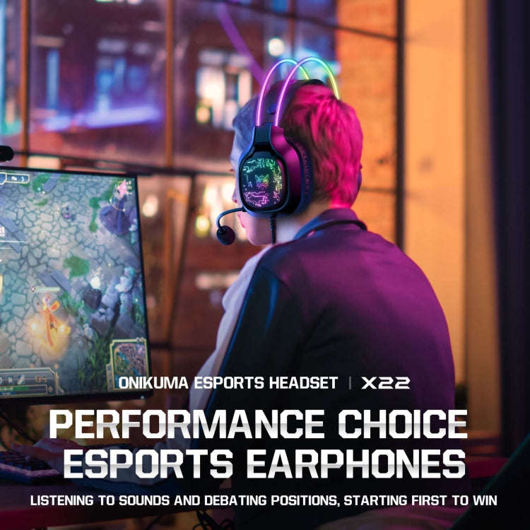 ONIKUMA X22 USB + 3.5mm Colorful Light Wired Gaming Headset with Mic, Cable length: 1.8m(Black)