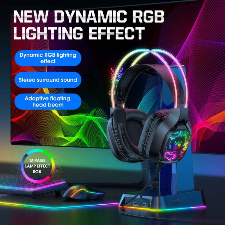 ONIKUMA X22 USB + 3.5mm Colorful Light Wired Gaming Headset with Mic, Cable length: 1.8m(Black)