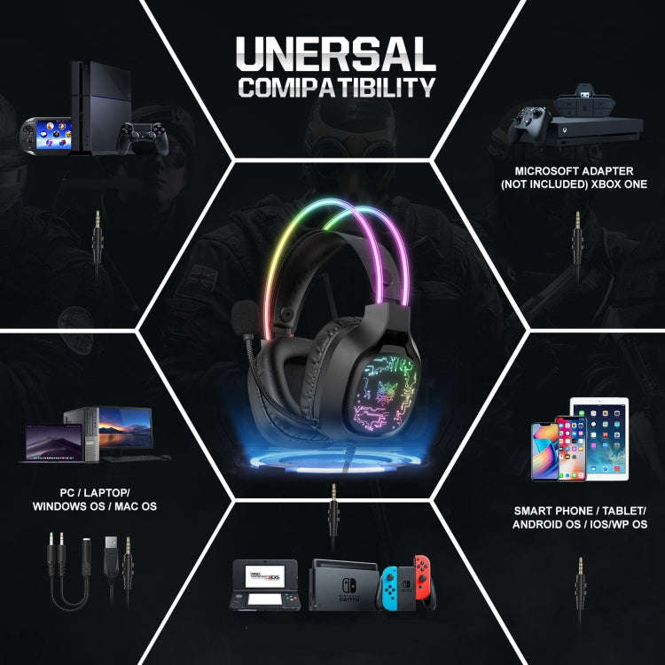 ONIKUMA X22 USB + 3.5mm Colorful Light Wired Gaming Headset with Mic, Cable length: 1.8m(Black)