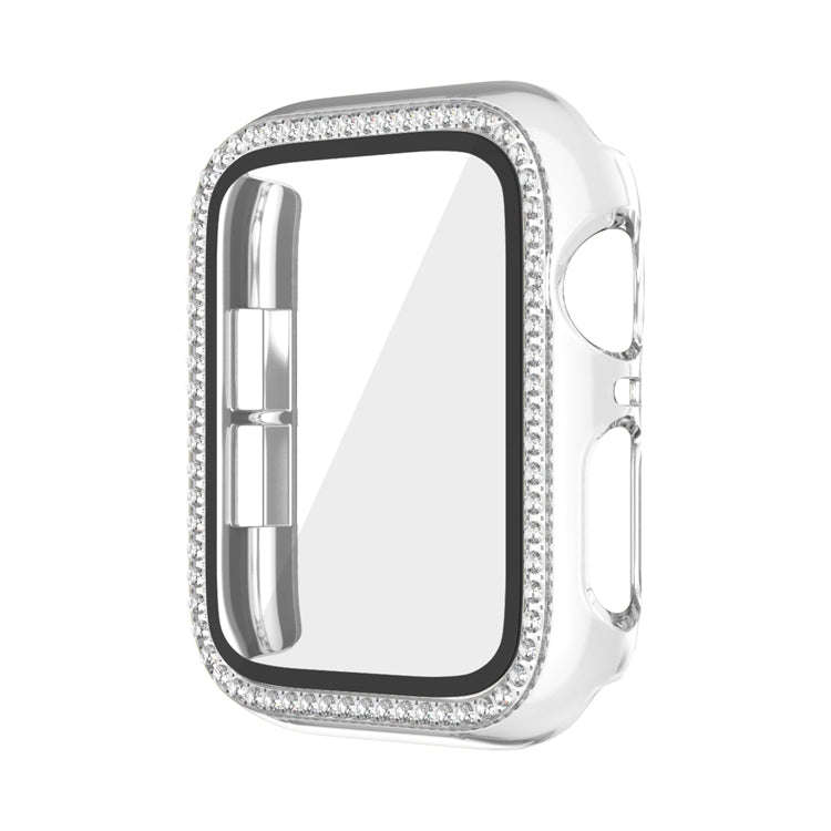 For Apple Watch Series 9 / 8 / 7 41mm Plating Row Diamond PC Watch Case with Film(Transparent)