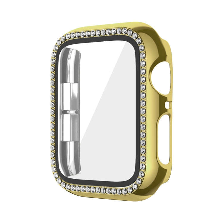 For Apple Watch Series 9 / 8 / 7 41mm Plating Row Diamond PC Watch Case with Film(Gold)