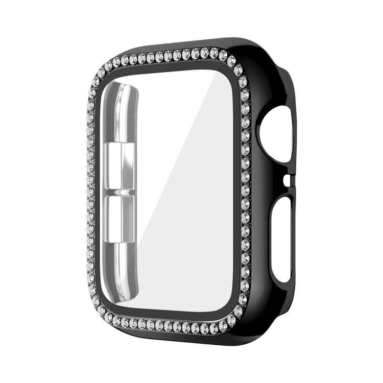 For Apple Watch Series 9 / 8 / 7 41mm Plating Row Diamond PC Watch Case with Film(Black)