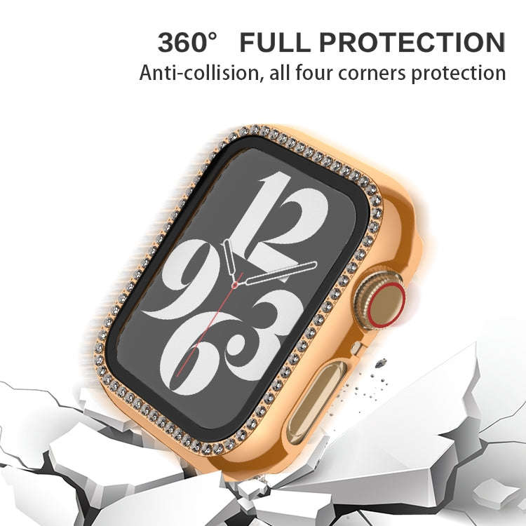 For Apple Watch Series 9 / 8 / 7 41mm Plating Row Diamond PC Watch Case with Film(Silver)