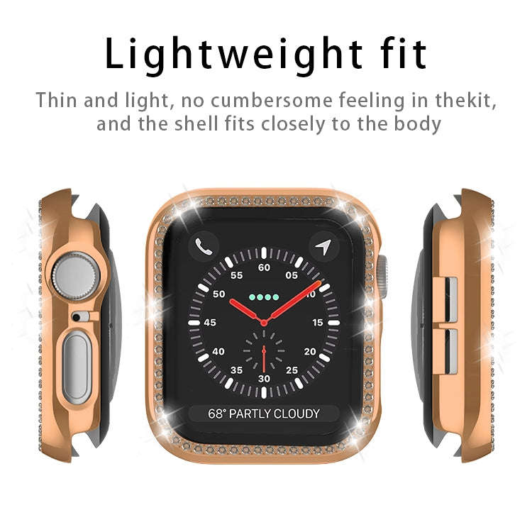 For Apple Watch Series 9 / 8 / 7 41mm Plating Row Diamond PC Watch Case with Film(Gold)