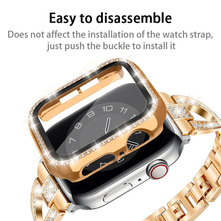 For Apple Watch Series 9 / 8 / 7 41mm Plating Row Diamond PC Watch Case with Film(Gold)