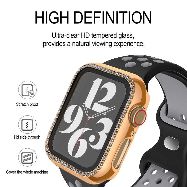 For Apple Watch Series 9 / 8 / 7 41mm Plating Row Diamond PC Watch Case with Film(Silver)