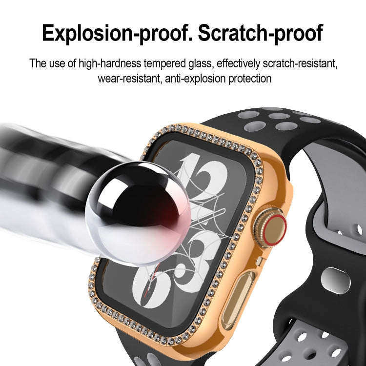 For Apple Watch Series 9 / 8 / 7 45mm Plating Row Diamond PC Watch Case with Film(Silver)
