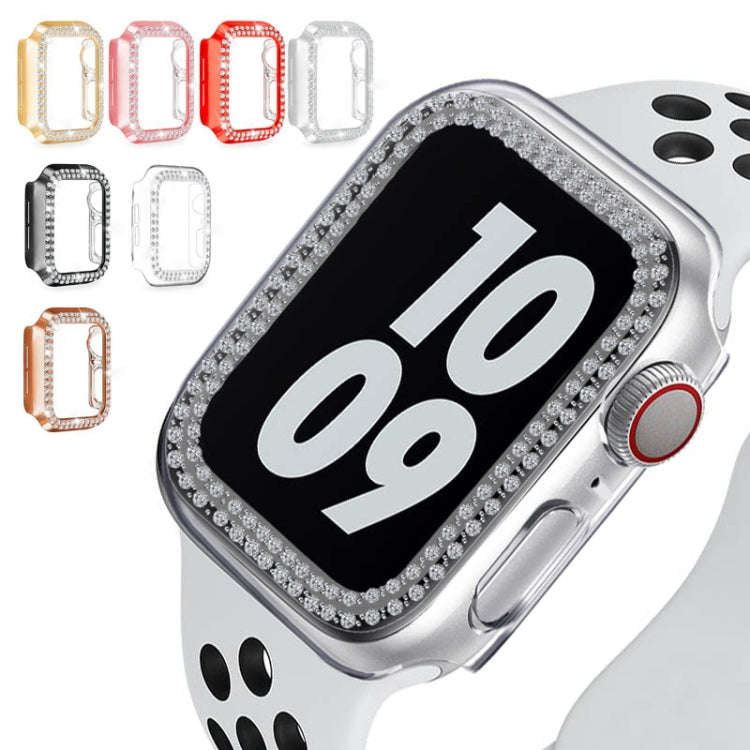 For Apple Watch Series 9 / 8 / 7 45mm Plating Dual-Row Diamond Hollow PC Watch Case(Silver)