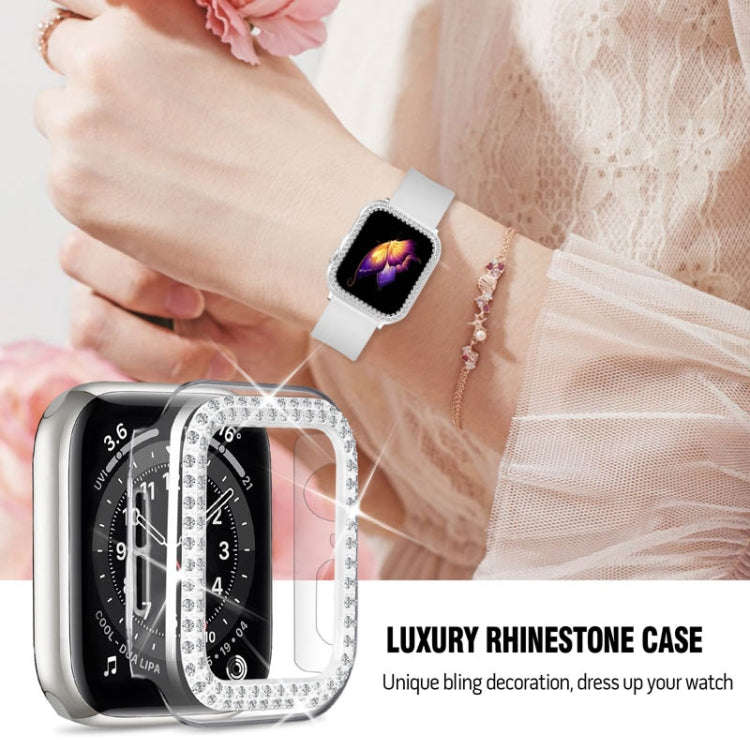 For Apple Watch Series 9 / 8 / 7 45mm Plating Dual-Row Diamond Hollow PC Watch Case(Silver)