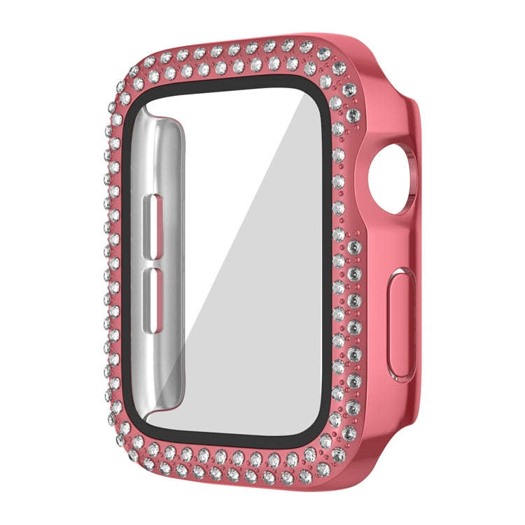For Apple Watch Series 9 / 8 / 7 45mm Plating Dual-Row Diamond PC Watch Case with Film(Rose Pink)