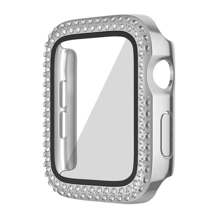 For Apple Watch Series 9 / 8 / 7 45mm Plating Dual-Row Diamond PC Watch Case with Film(Silver)