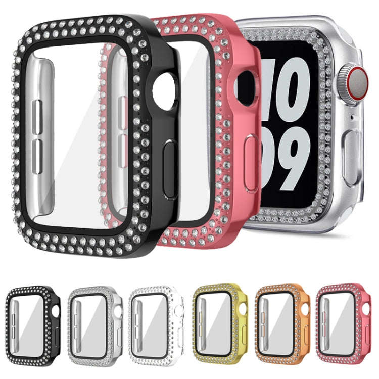For Apple Watch Series 9 / 8 / 7 41mm Plating Dual-Row Diamond PC Watch Case with Film(Silver)