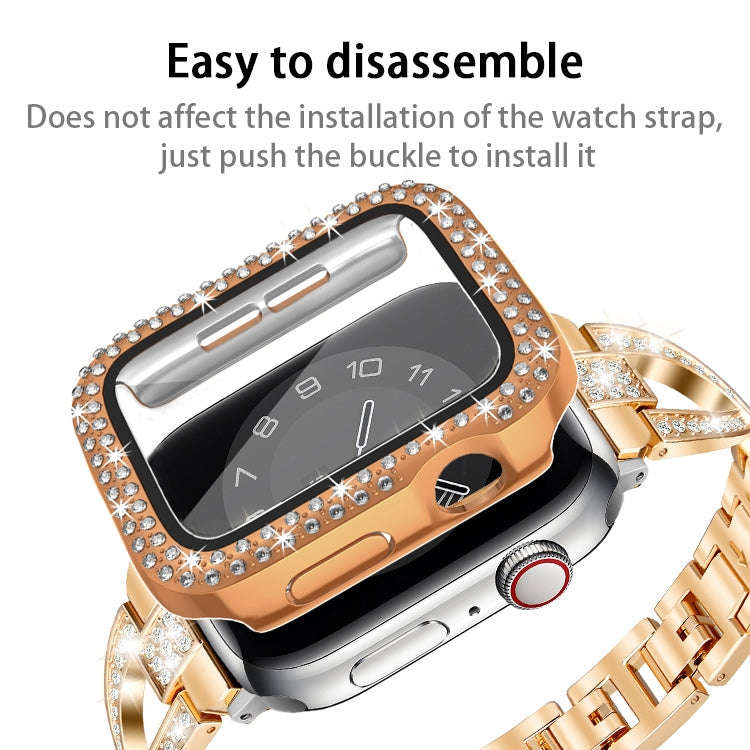 For Apple Watch Series 9 / 8 / 7 41mm Plating Dual-Row Diamond PC Watch Case with Film(Silver)
