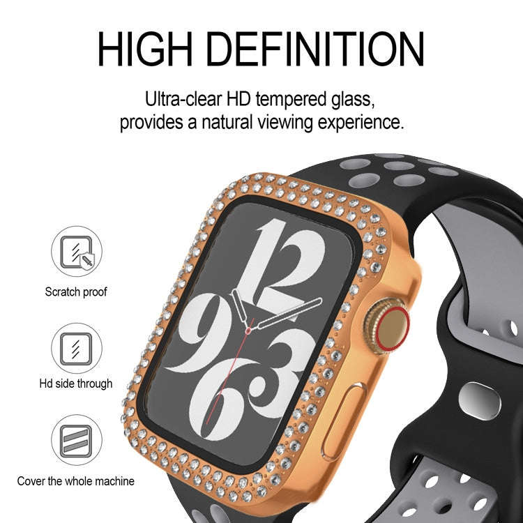 For Apple Watch Series 9 / 8 / 7 41mm Plating Dual-Row Diamond PC Watch Case with Film(Silver)
