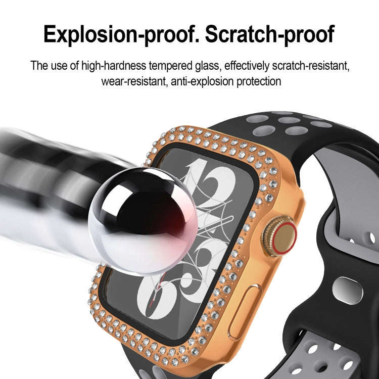 For Apple Watch Series 9 / 8 / 7 41mm Plating Dual-Row Diamond PC Watch Case with Film(Silver)