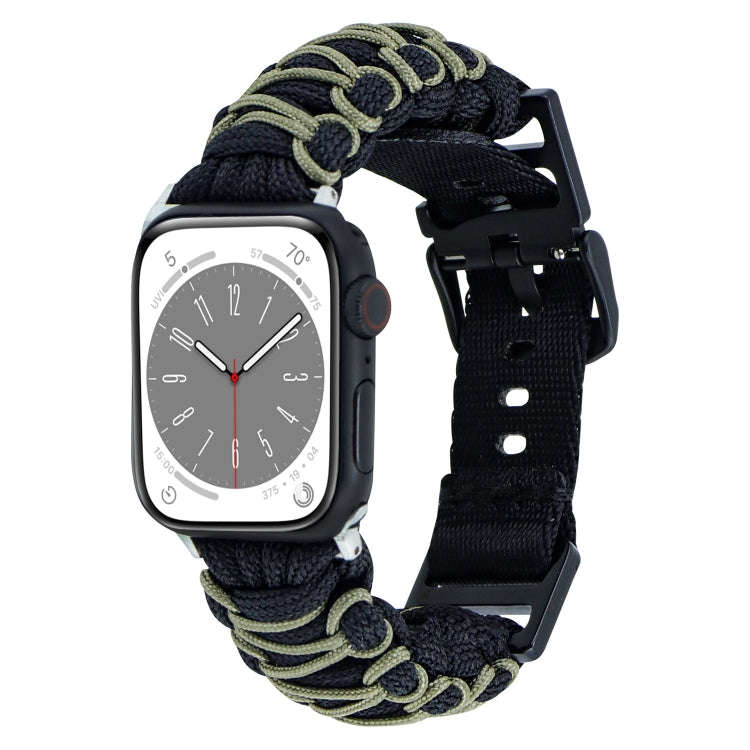 For Apple Watch SE 2023 40mm Dual-layer Braided Paracord Buckle Watch Band(Black Army Green)