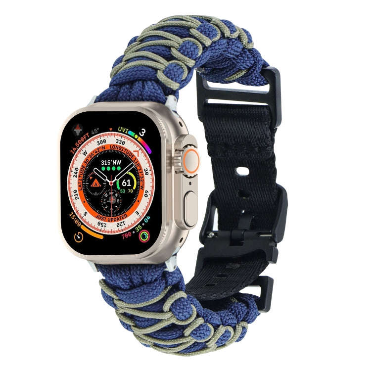 For Apple Watch Ultra 49mm Dual-layer Braided Paracord Buckle Watch Band(Navy Army Green)