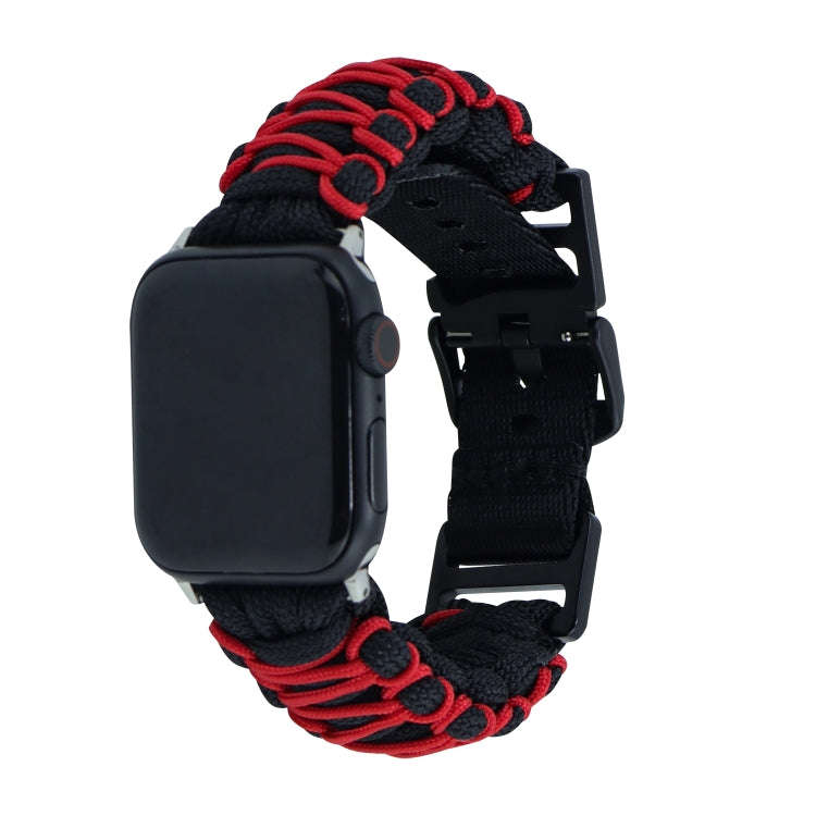 For Apple Watch Ultra 49mm Dual-layer Braided Paracord Buckle Watch Band(Black Red)
