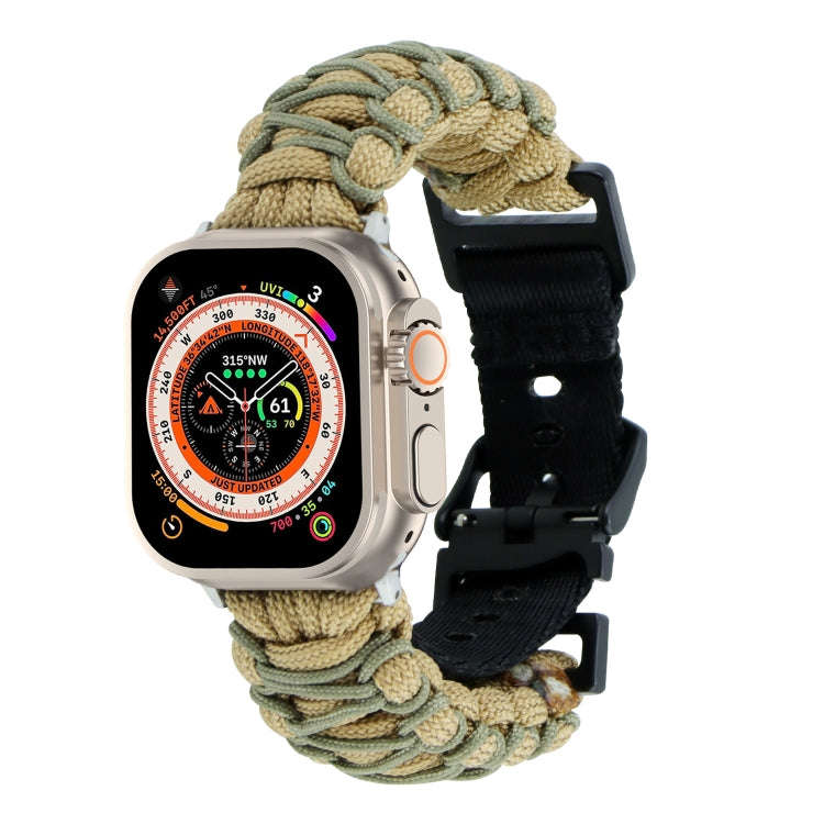 For Apple Watch Ultra 49mm Dual-layer Braided Paracord Buckle Watch Band(Khaki Army Green)