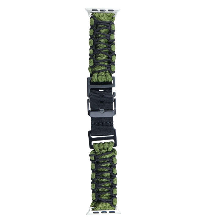 For Apple Watch Series 7 45mm Dual-layer Braided Paracord Buckle Watch Band(Army Green Black)