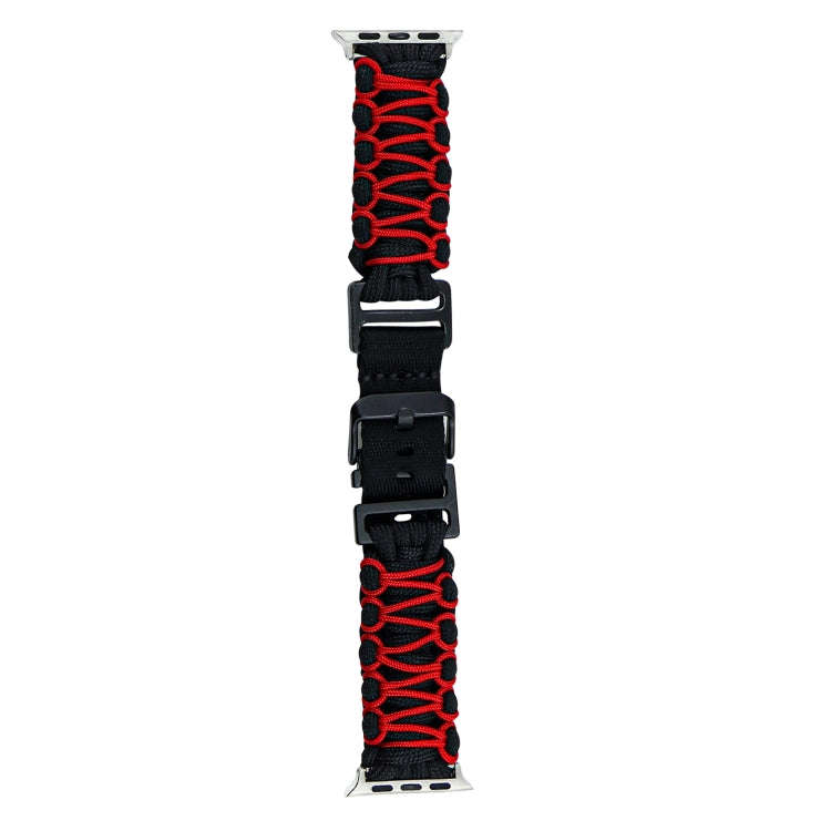 For Apple Watch SE 40mm Dual-layer Braided Paracord Buckle Watch Band(Black Red)