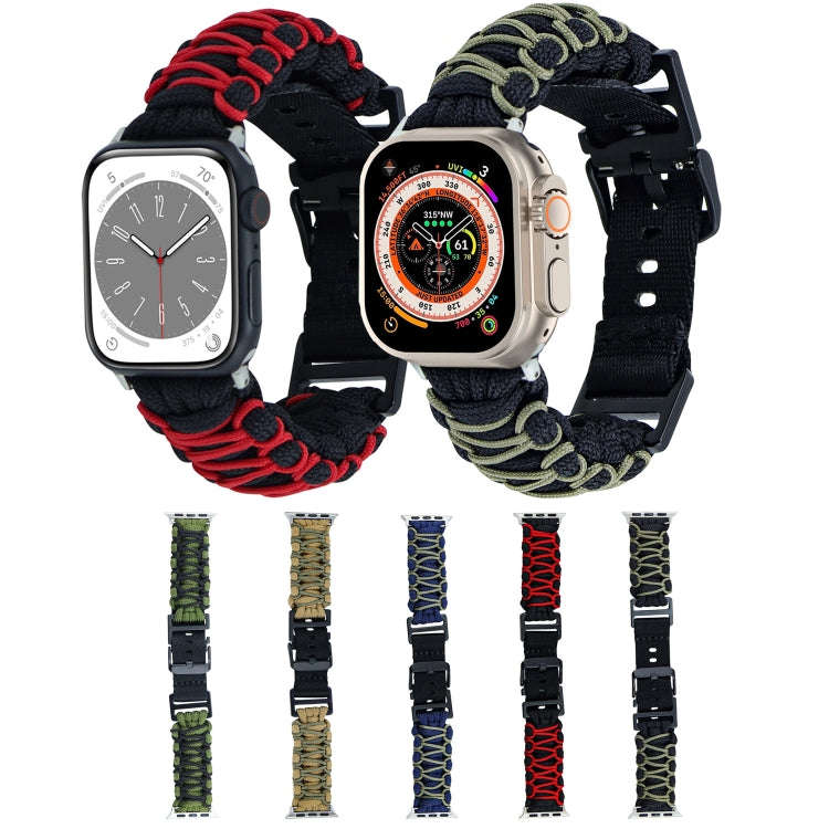 For Apple Watch Series 7 45mm Dual-layer Braided Paracord Buckle Watch Band(Army Green Black)