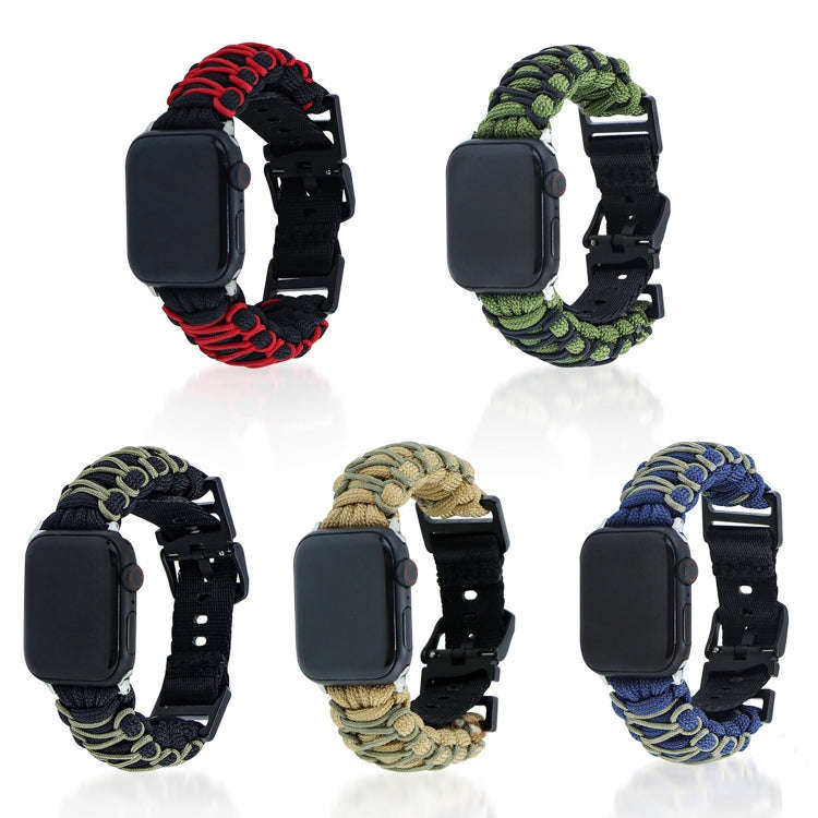 For Apple Watch Series 7 45mm Dual-layer Braided Paracord Buckle Watch Band(Army Green Black)