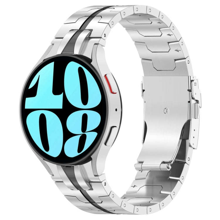 For Samsung Galaxy Watch 6 / 6 Classic Button Style Stainless Steel Watch Band(Silver Black)