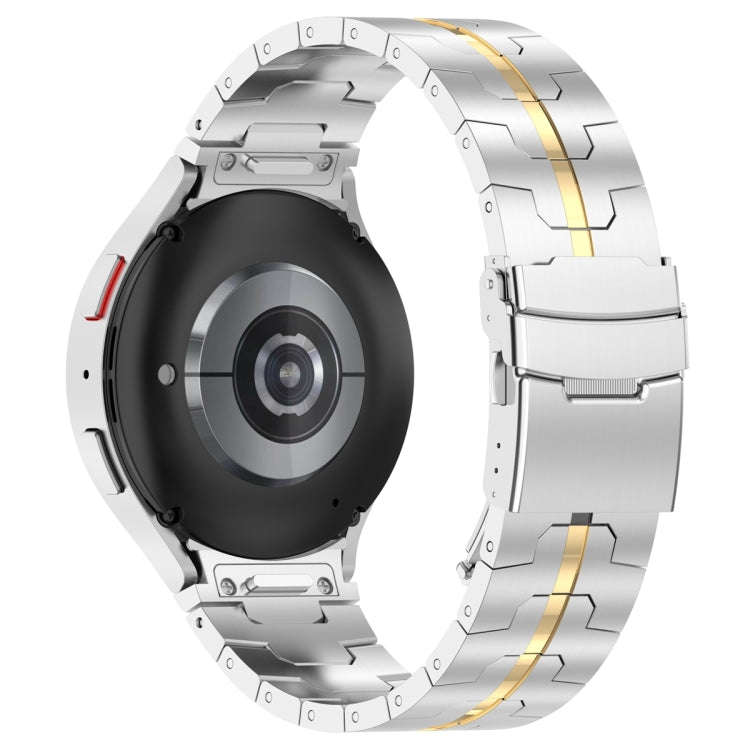 For Samsung Galaxy Watch 6 / 6 Classic Button Style Stainless Steel Watch Band(Silver Gold)