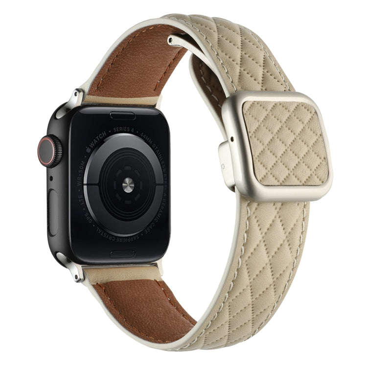 For Apple Watch Series 4 40mm Rhombus Pattern Magnetic Square Buckle Leather Watch Band(Starlight...