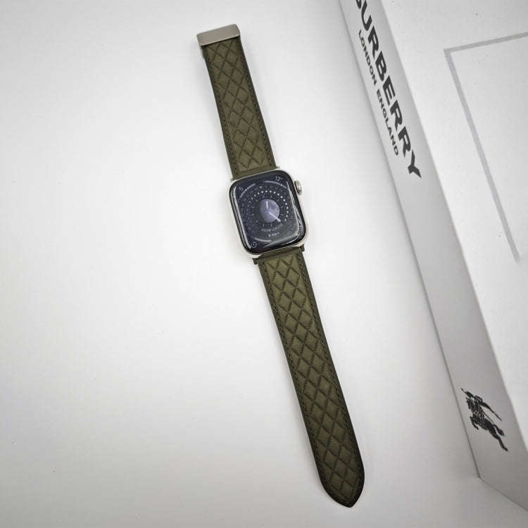 For Apple Watch Series 6 40mm Rhombus Pattern Magnetic Folding Buckle Leather Watch Band(Army Green)