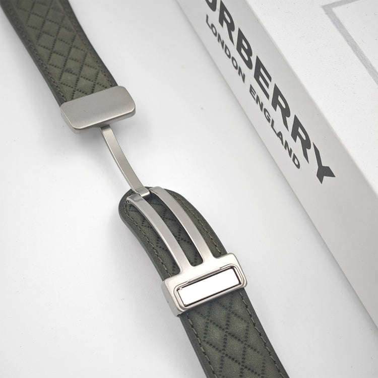 For Apple Watch SE 2022 44mm Rhombus Pattern Magnetic Folding Buckle Leather Watch Band(Dark Brown)