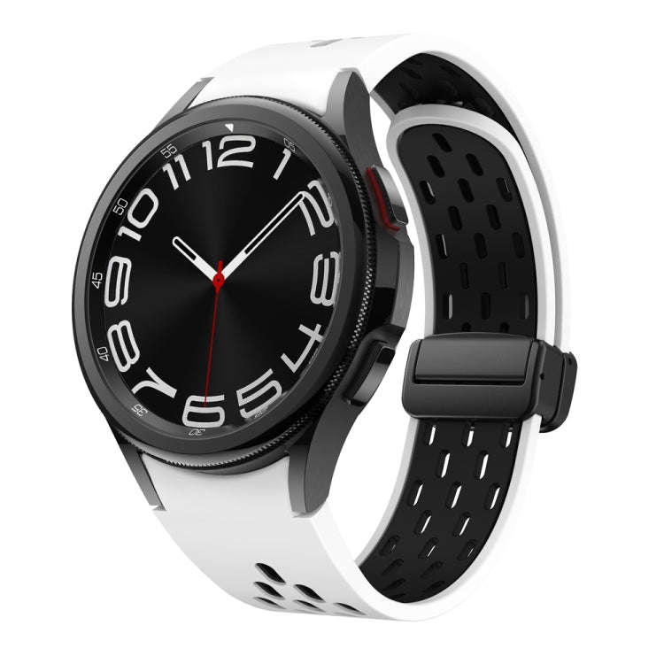 For Samsung Galaxy Watch 6 / 6 Classic Two Color Magnetic Folding Black Buckle Watch Band(White B...