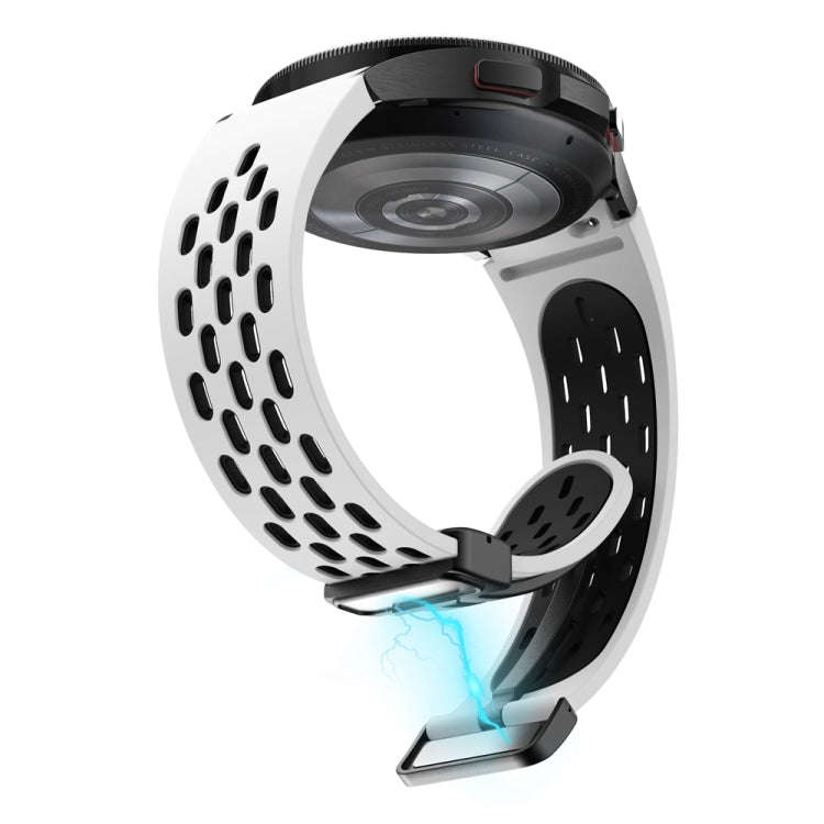 For Samsung Galaxy Watch 6 / 6 Classic Two Color Magnetic Folding Black Buckle Watch Band(White B...