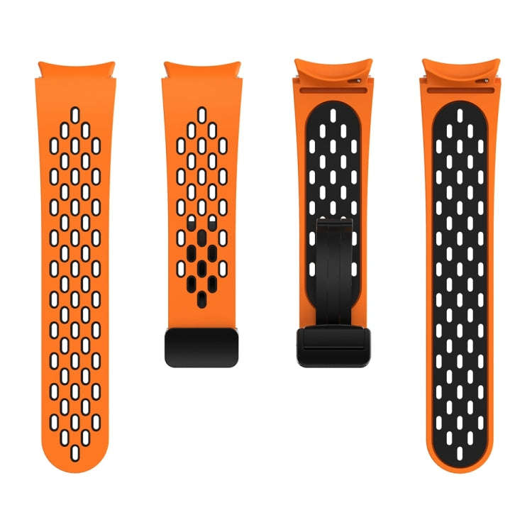 For Samsung Galaxy Watch 6 / 6 Classic Two Color Magnetic Folding Black Buckle Watch Band(Orange ...