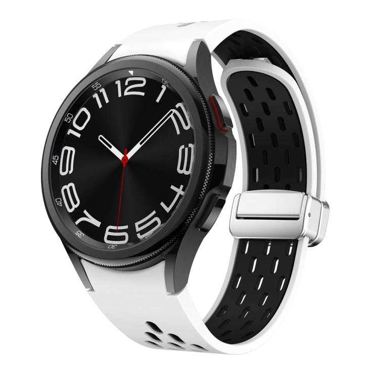 For Samsung Galaxy Watch 6 / 6 Classic Two Color Magnetic Folding Silver Buckle Watch Band(White ...