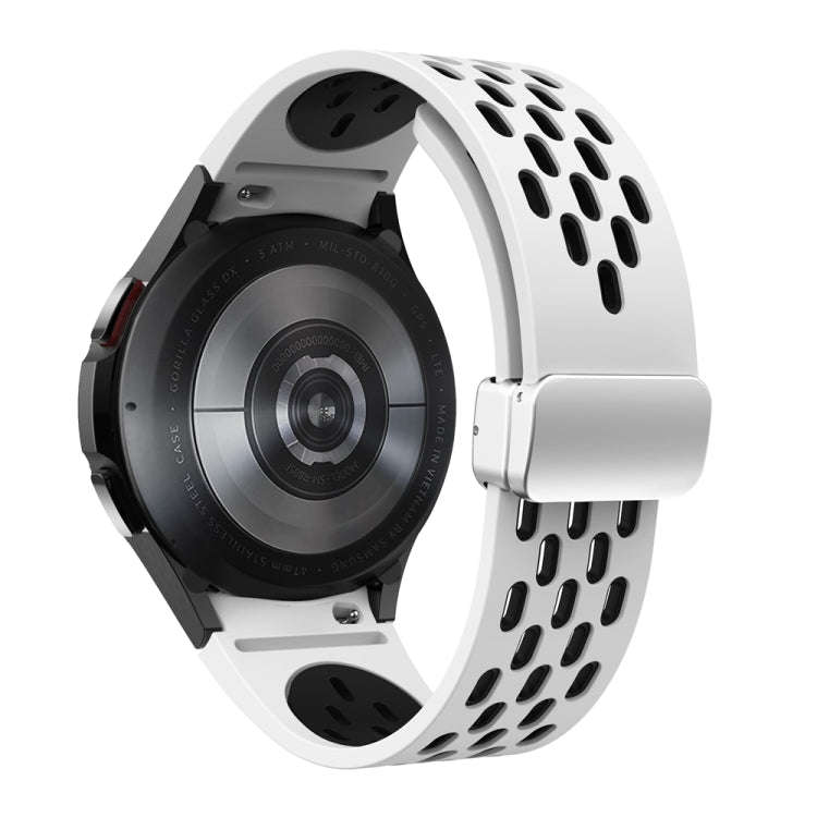 For Samsung Galaxy Watch 6 / 6 Classic Two Color Magnetic Folding Silver Buckle Watch Band(White ...