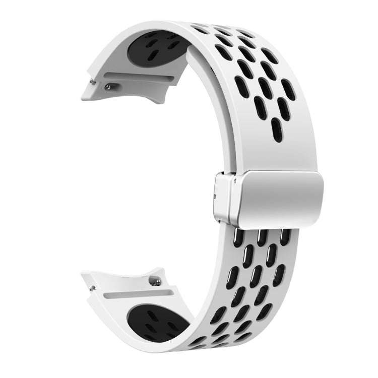 For Samsung Galaxy Watch 6 / 6 Classic Two Color Magnetic Folding Silver Buckle Watch Band(White ...