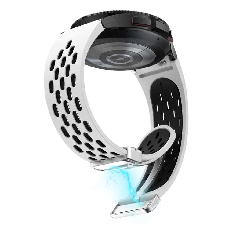 For Samsung Galaxy Watch 6 / 6 Classic Two Color Magnetic Folding Silver Buckle Watch Band(White ...