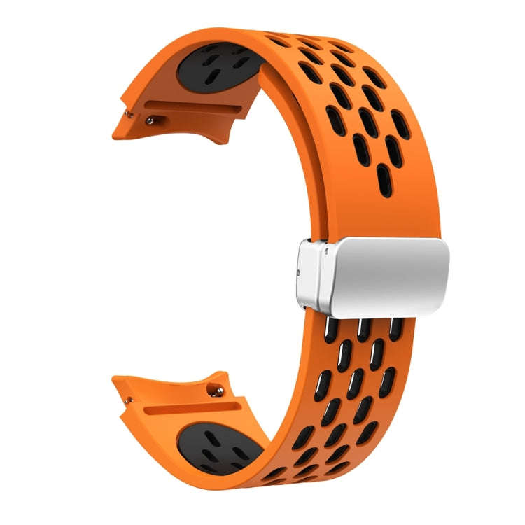 For Samsung Galaxy Watch 6 / 6 Classic Two Color Magnetic Folding Silver Buckle Watch Band(Orange...