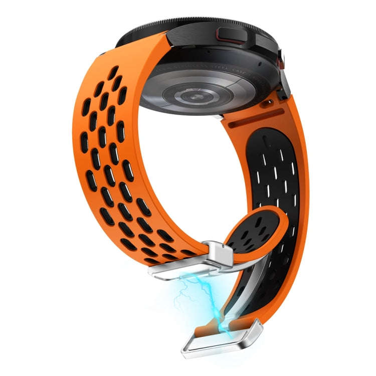 For Samsung Galaxy Watch 6 / 6 Classic Two Color Magnetic Folding Silver Buckle Watch Band(Orange...