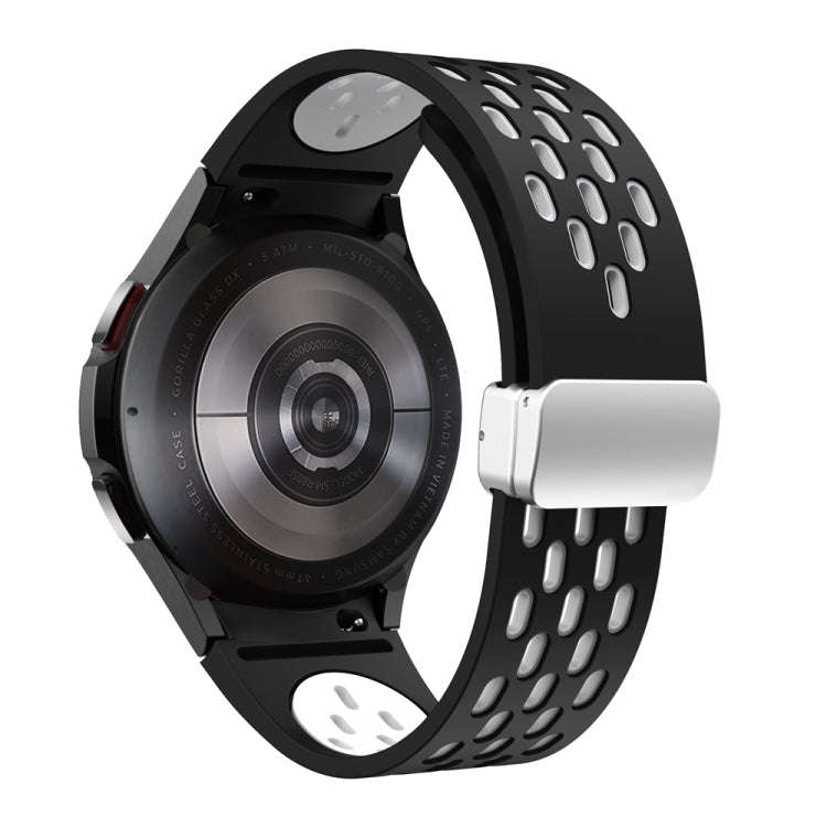 For Samsung Galaxy Watch 6 / 6 Classic Two Color Magnetic Folding Silver Buckle Watch Band(Black ...