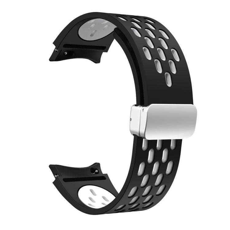 For Samsung Galaxy Watch 6 / 6 Classic Two Color Magnetic Folding Silver Buckle Watch Band(Black ...