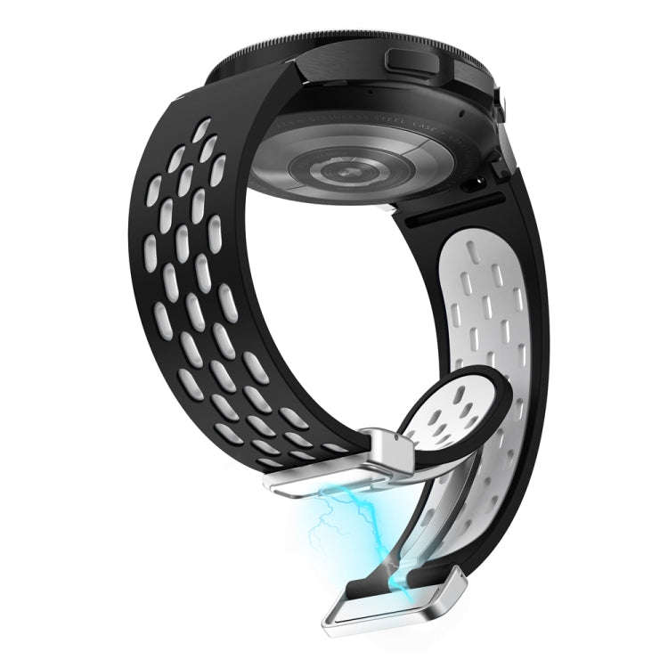 For Samsung Galaxy Watch 6 / 6 Classic Two Color Magnetic Folding Silver Buckle Watch Band(Black ...