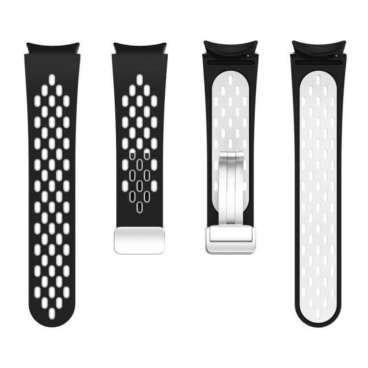 For Samsung Galaxy Watch 6 / 6 Classic Two Color Magnetic Folding Silver Buckle Watch Band(Black ...