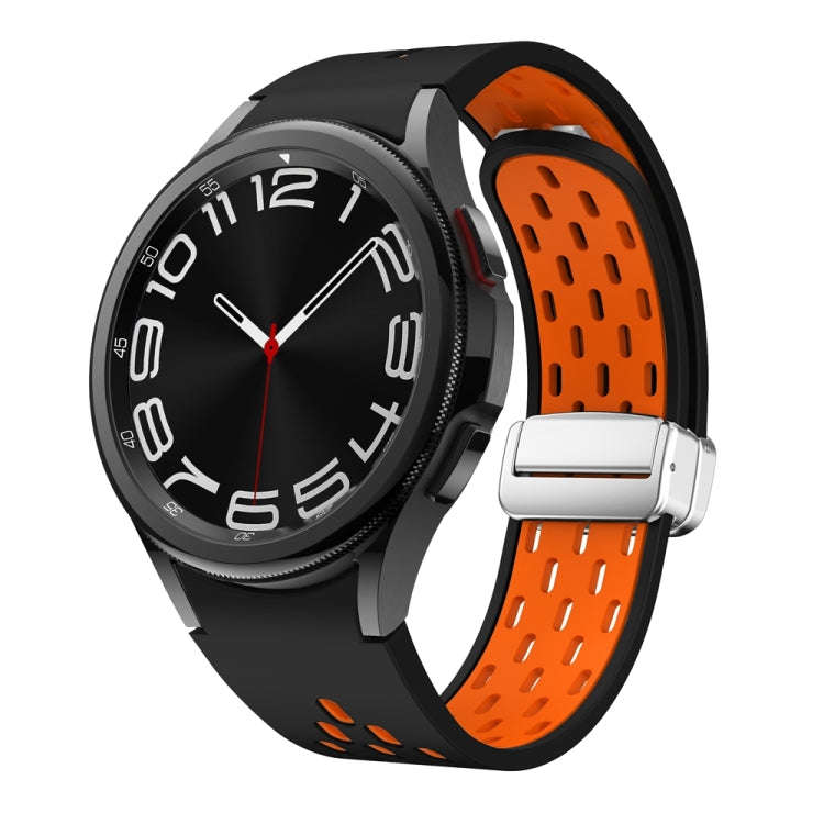 For Samsung Galaxy Watch 6 / 6 Classic Two Color Magnetic Folding Silver Buckle Watch Band(Black ...