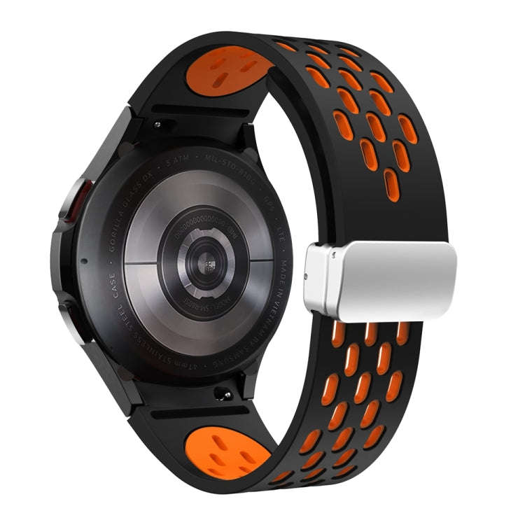 For Samsung Galaxy Watch 6 / 6 Classic Two Color Magnetic Folding Silver Buckle Watch Band(Black ...