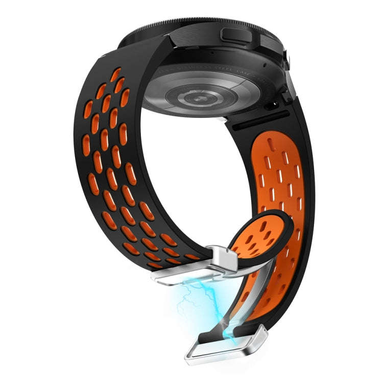 For Samsung Galaxy Watch 6 / 6 Classic Two Color Magnetic Folding Silver Buckle Watch Band(Black ...